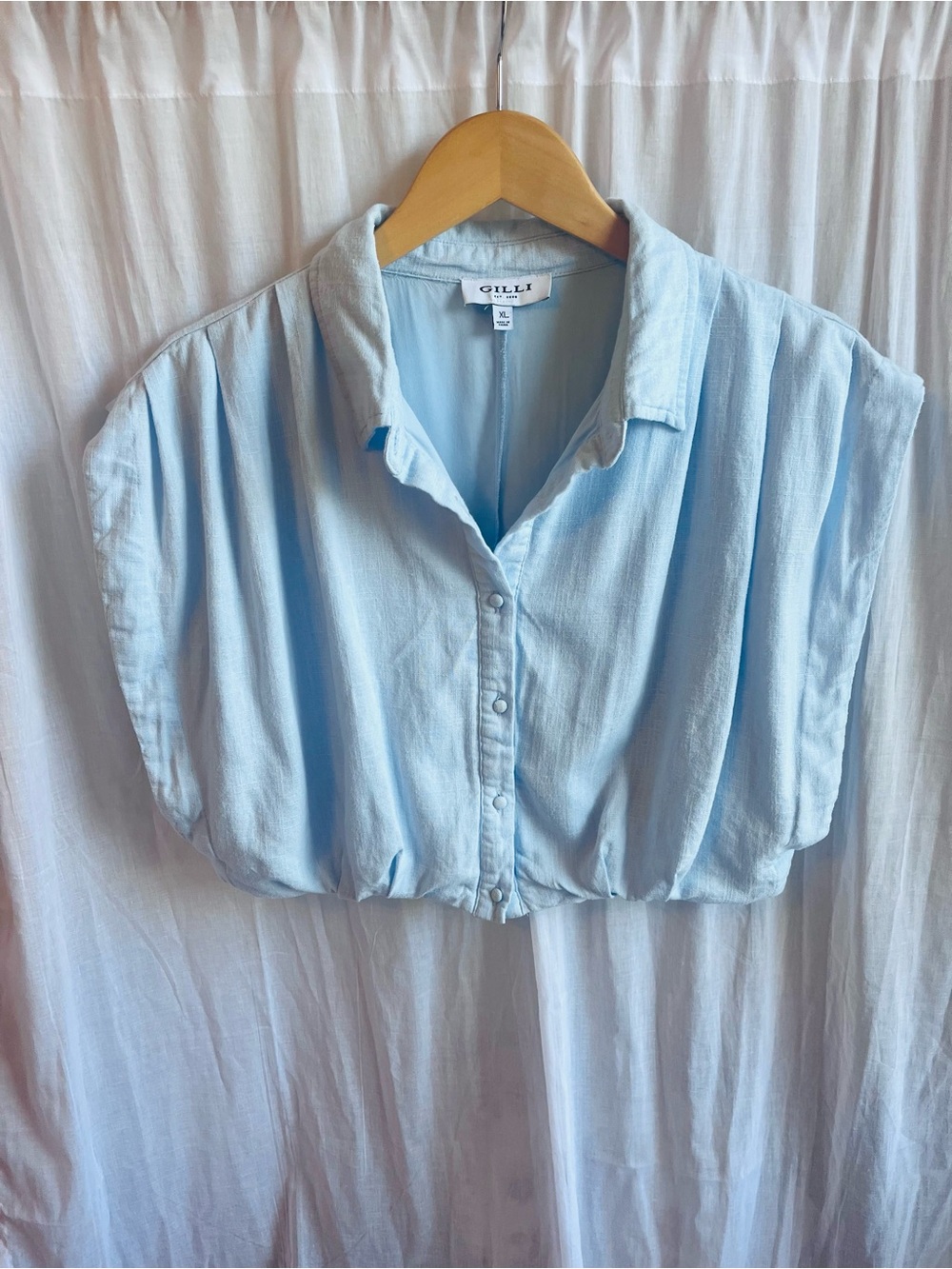 Gilli Baby Blue Button-Front Cropped Shirt XL